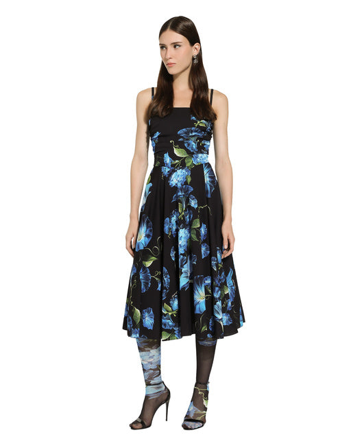STRAPLESS CHARMEUSE DRESS WITH BLUEBELL PRINT