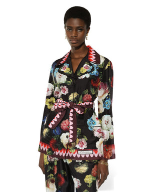 TWILL PAJAMA SHIRT WITH NOCTURNAL FLOWER PRINT