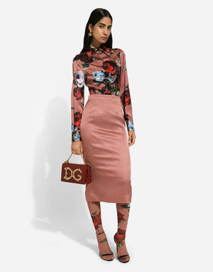 SATIN SHIRT WITH VINTAGE ROSE PRINT