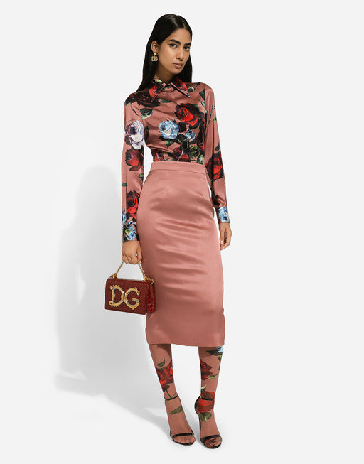 SATIN SHIRT WITH VINTAGE ROSE PRINT
