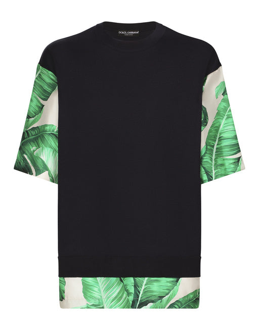 ROUND-NECK SILK SWEATER WITH BANANA TREE PRINT