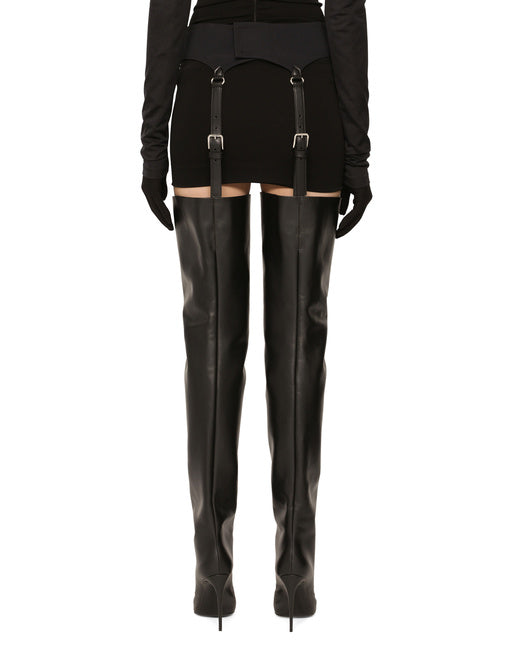CALFSKIN THIGH-HIGH BOOTS WITH GARTER