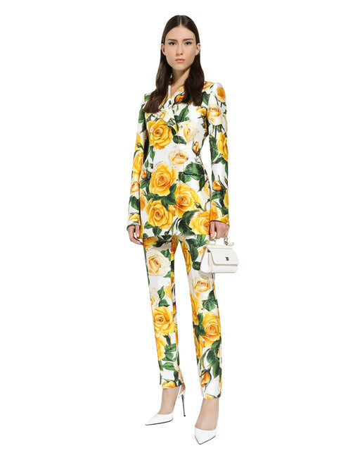 HIGH-WAISTED MIKADO PANTS WITH YELLOW ROSE PRINT