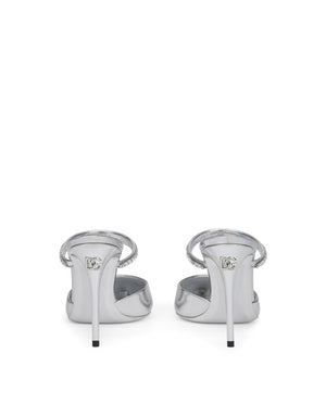 MIRRORED-EFFECT CALFSKIN MULES WITH EMBROIDERY