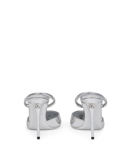 MIRRORED-EFFECT CALFSKIN MULES WITH EMBROIDERY
