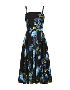 STRAPLESS CHARMEUSE DRESS WITH BLUEBELL PRINT
