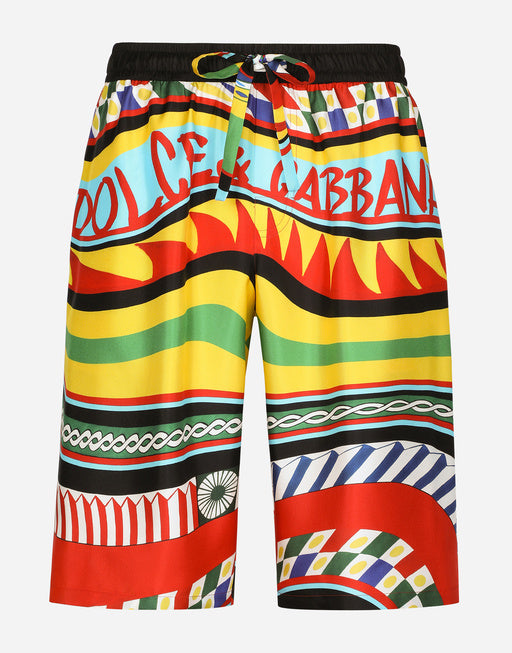 SILK TWILL JOGGING SHORTS WITH CARRETTO PRINT