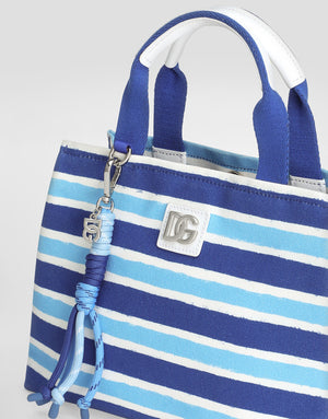 CANVAS HANDBAG WITH STRIPED PRINT