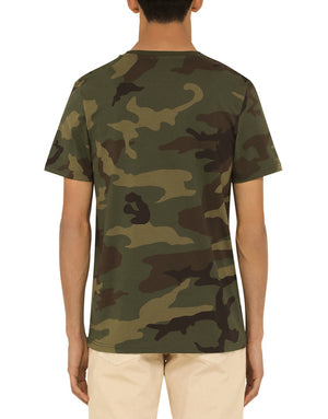 COTTON T-SHIRT WITH CAMOUFLAGE PRINT AND LOGO