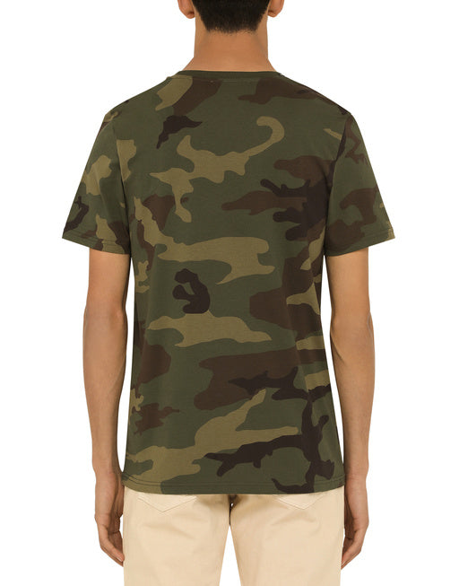 COTTON T-SHIRT WITH CAMOUFLAGE PRINT AND LOGO