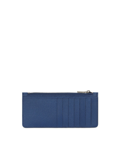VERTICAL DAUPHINE CALFSKIN CARD HOLDER WITH BRANDED PLATE