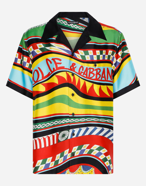 SILK TWILL HAWAIIAN SHIRT WITH CARRETTO PRINT