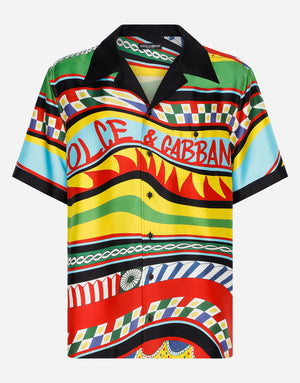 SILK TWILL HAWAIIAN SHIRT WITH CARRETTO PRINT