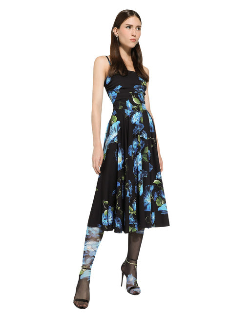 STRAPLESS CHARMEUSE DRESS WITH BLUEBELL PRINT
