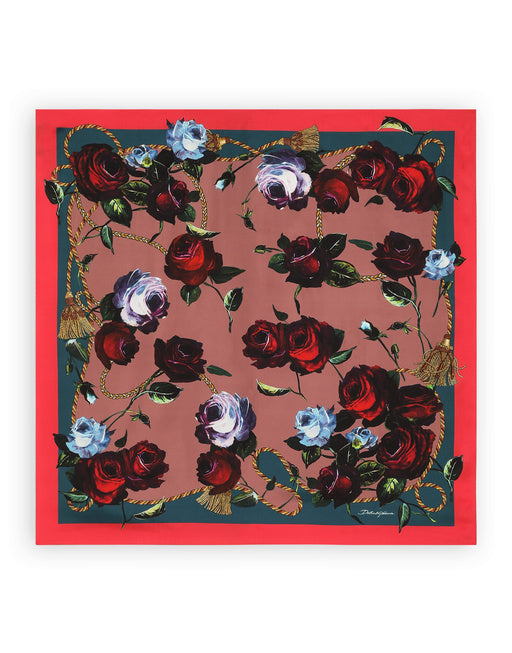 TWILL SCARF WITH VINTAGE ROSE PRINT (90 X 90)
