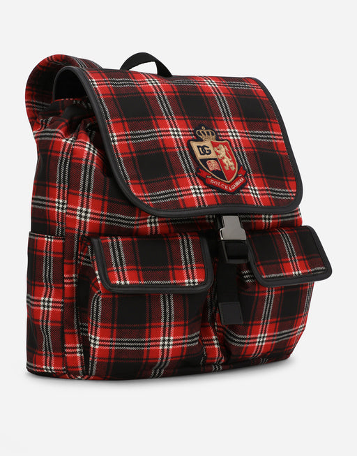 TARTAN-PRINT NYLON BACKPACK
