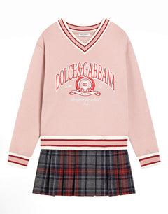 FLEECE AND TARTAN DRESS WITH DOLCE&GABBANA PRINT