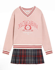 FLEECE AND TARTAN DRESS WITH DOLCE&GABBANA PRINT