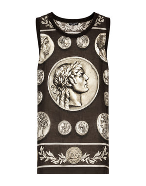 COIN PRINT TANK TOP IN COTTON AND LINEN