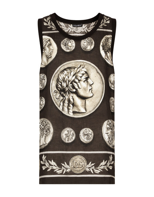 COIN PRINT TANK TOP IN COTTON AND LINEN