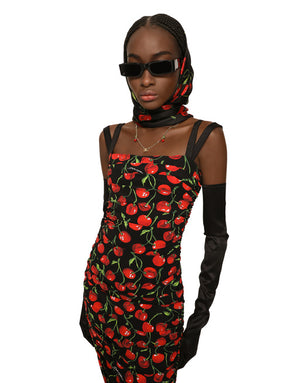 CHERRY-PRINT TWILL SCARF (90X90)