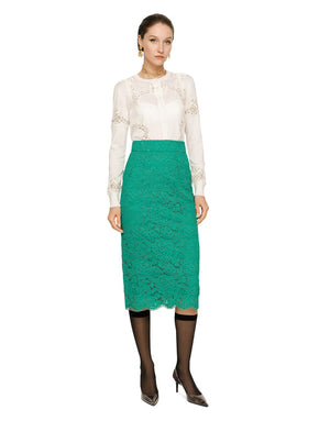 LOGO STRETCH LACE MIDI SKIRT