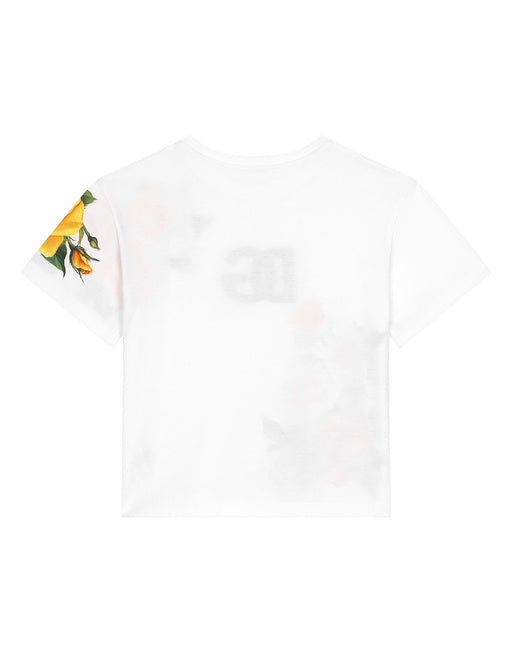 JERSEY T-SHIRT WITH YELLOW ROSE PRINT AND DG LOGO
