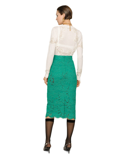 LOGO STRETCH LACE MIDI SKIRT