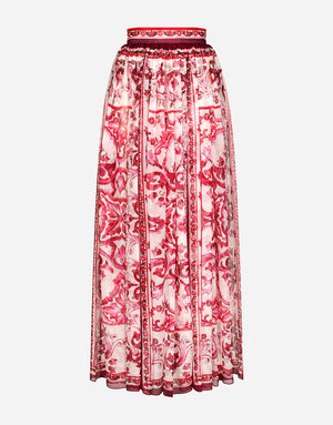 LONG MAJOLICA-PRINT CHIFFON SKIRT