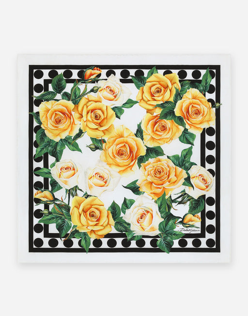 TWILL SCARF WITH YELLOW ROSE PRINT (50 X 50)