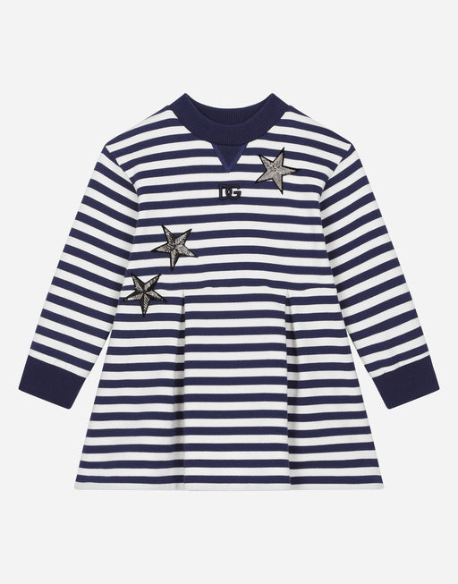 STRIPED JERSEY DRESS WITH STAR PATCH EMBELLISHMENT