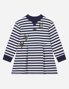 STRIPED JERSEY DRESS WITH STAR PATCH EMBELLISHMENT