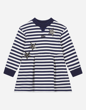 STRIPED JERSEY DRESS WITH STAR PATCH EMBELLISHMENT