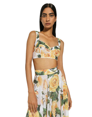 SEQUINED CORSET TOP WITH YELLOW ROSE PRINT