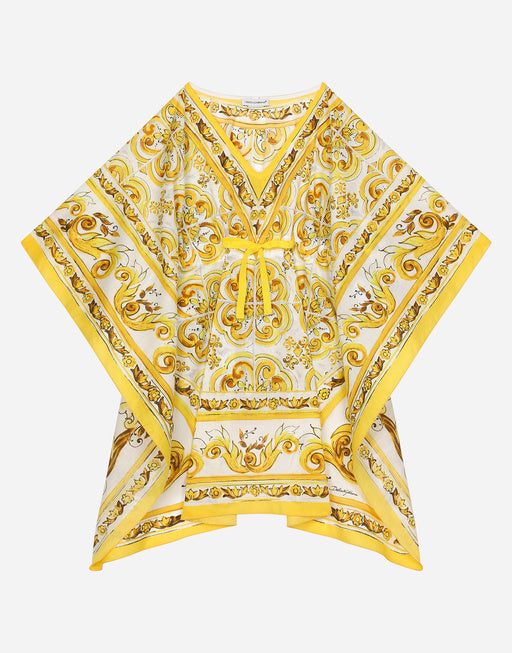 MAJOLICA-PRINT BATISTE CAFTAN WITH DRAWSTRING WAIST