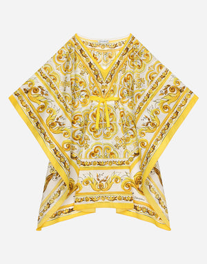MAJOLICA-PRINT BATISTE CAFTAN WITH DRAWSTRING WAIST