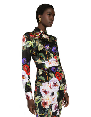 SATIN SHIRT WITH ROSE GARDEN PRINT