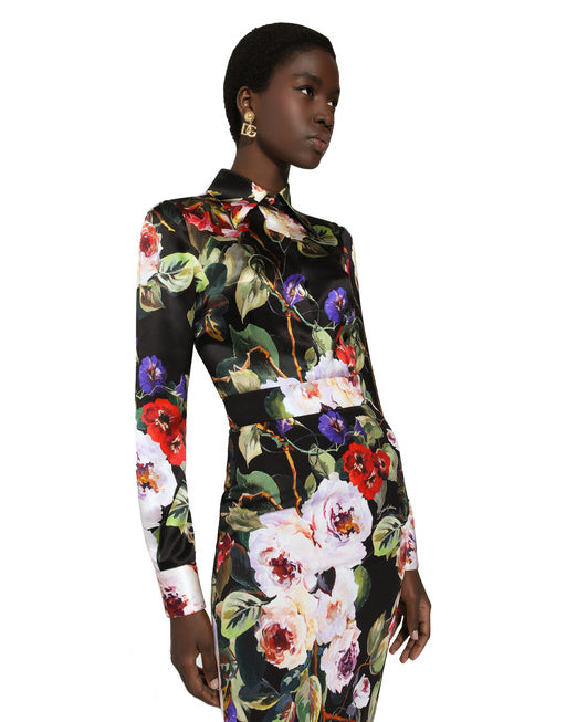 SATIN SHIRT WITH ROSE GARDEN PRINT