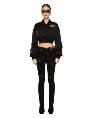 SHORT SATIN BOMBER JACKET WITH DGVIB3 PRINT