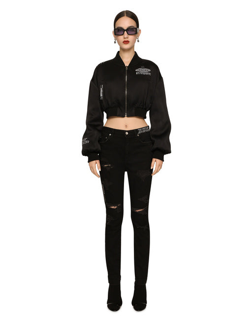 SHORT SATIN BOMBER JACKET WITH DGVIB3 PRINT
