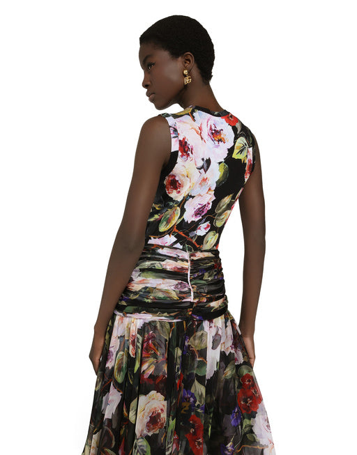 SILK TANK TOP WITH ROSE GARDEN PRINT