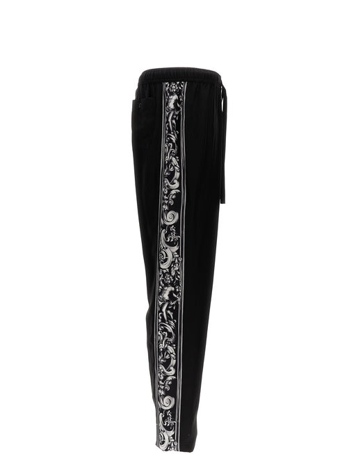SILK HABOTAI PANTS WITH PRINTED SIDE BANDS