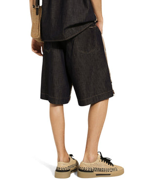 LONG SHORT WITH SILK FRONT AND DENIM BACK