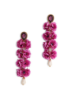 DROP EARRINGS WITH RHINESTONE AND FABRIC FLOWERS