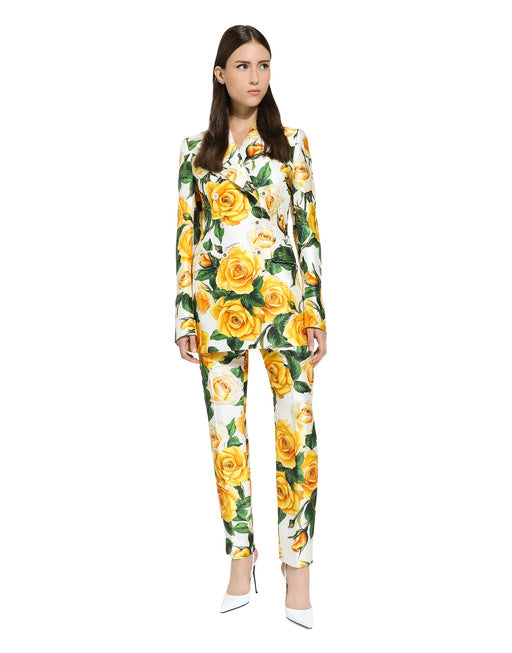 HIGH-WAISTED MIKADO PANTS WITH YELLOW ROSE PRINT