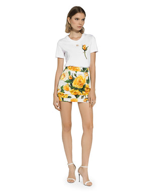 JERSEY T-SHIRT WITH DG LOGO AND YELLOW ROSE-EMBROIDERED PATCH