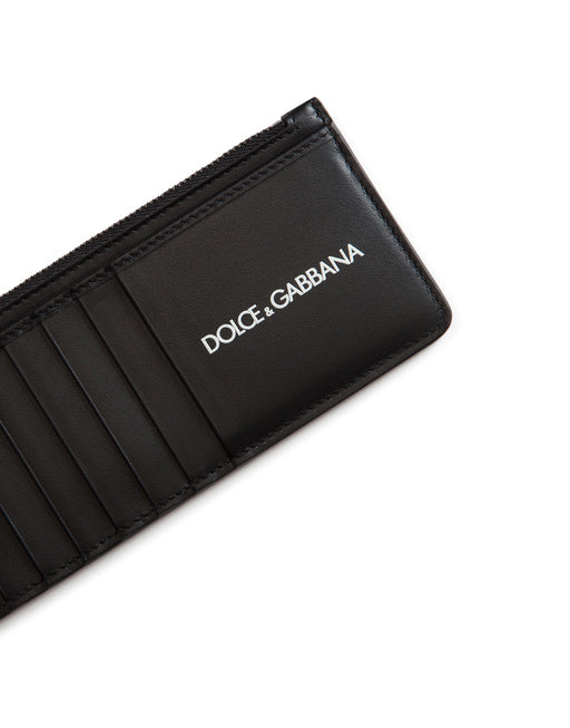 VERTICAL CALFSKIN CARD HOLDER WITH PRINTED LOGO