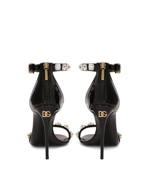 POLISHED CALFSKIN SANDALS WITH RHINESTONES