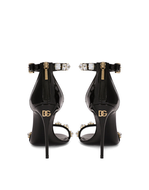 POLISHED CALFSKIN SANDALS WITH RHINESTONES