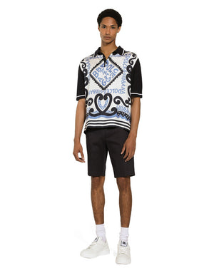 MARINA-PRINT SILK POLO-SHIRT
